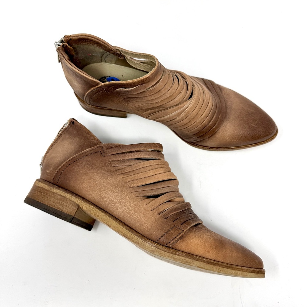Free People Lost Valley Strappy Brown Leather Ankle Booties Cutout Ankle Boots